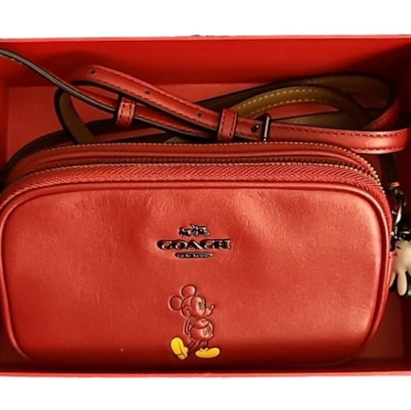 Coach x Disney Mickey Red Crossbody Pouch Bag Leather Limited Edition NWT - Picture 1 of 6